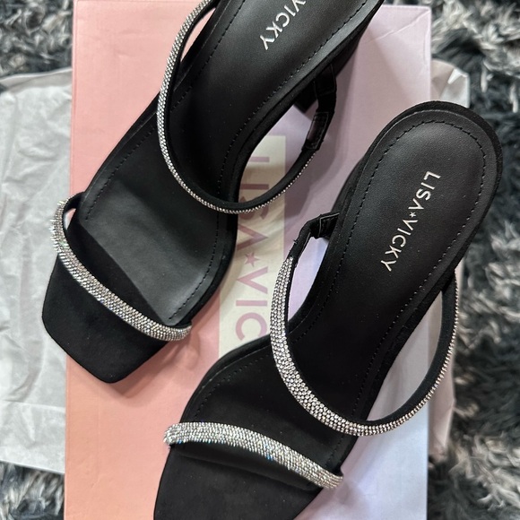 Lisa Vicky Mood Pavé Block Heel Slide Sandal in Black Hotfix 
NIB SIZE 9 - Picture 3 of 8